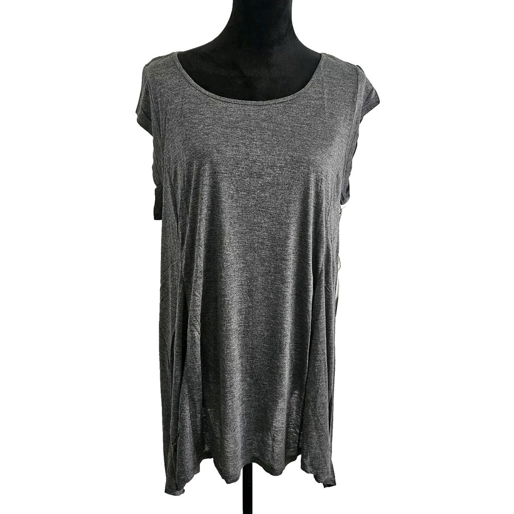 Womens Sz 1X Gray ASYMMETRICAL Blouse Handkerchief Hem Boho Hippie Peasant